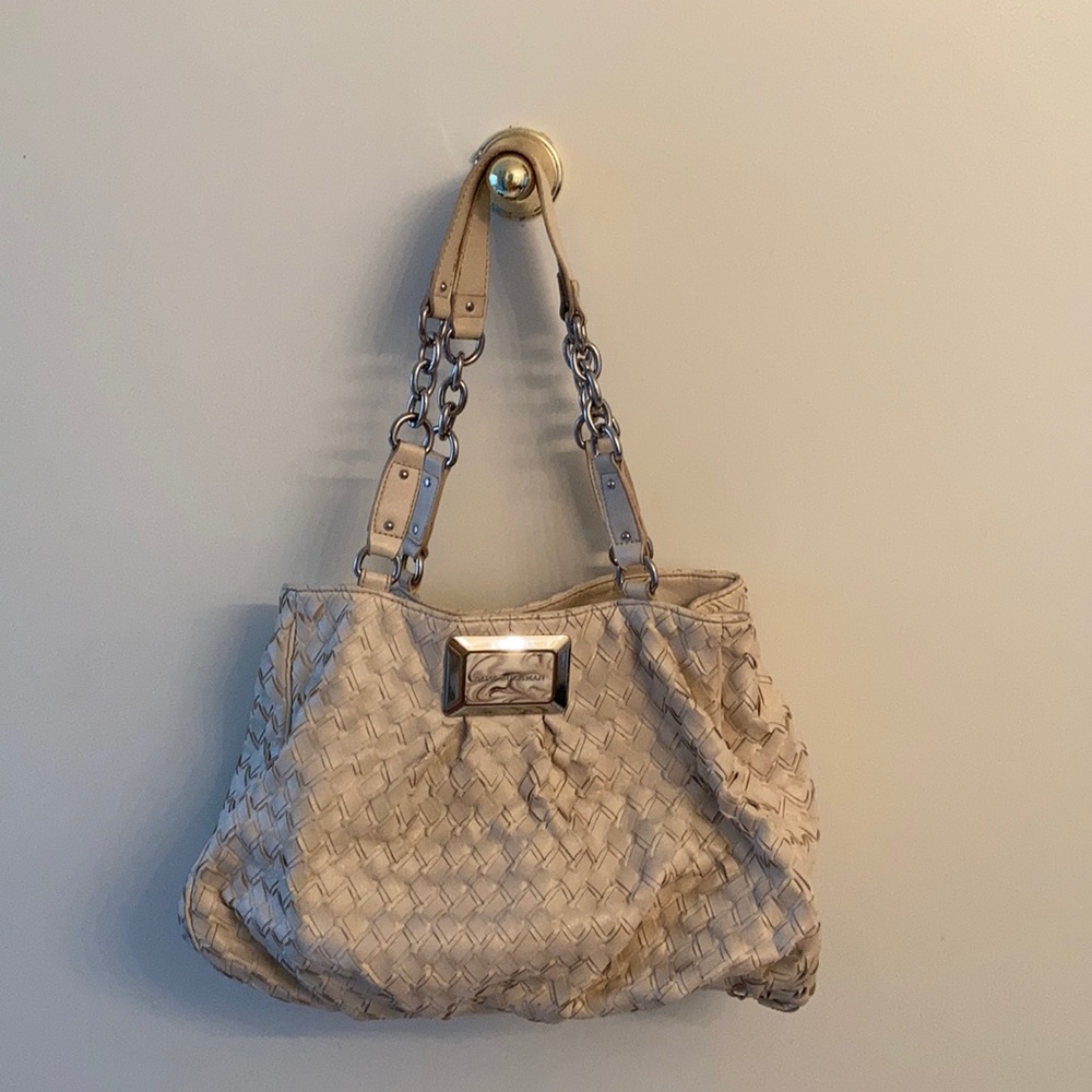 Y2K Dana Buchman Woven Beige Satchel Bag – Chain Strap Slouch Hobo - Neutral